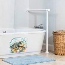 1pc Watercolor Ocean Animal Toilet Sticker, Sea Turtle & Shark Wall Decal, Waterproof Removable Self-Adhesive, Bathroom Bathtub Decor - Multicolor - View 5