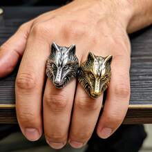 1 Peça Anel Masculino Vintage Punk Rock Cabeça de Lobo, Material em Aço Inoxidável 316, Revestimento a Vácuo Eletrolítico de Ouro 18K, Adequado para Uso Casual Diário, Viagem, Festa com Tema, Uso em Arte de Rua - Anel masculino com cabeça de lobo - Visão 11
