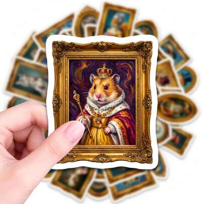 50 PCS Vintage Royal Animal Oil Painting Stickers, Aesthetic Renaissance Cat Portrait Decals For Water Bottle Laptop Skateboard Bike Car Bumper Luggage Computer, Retro Crown Cat Art Stickers For Adults Teens To Decorate Daily Items And Personal Belongings