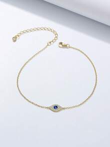 1pc S925 Sterling Silver Evil Eye Micro-Inlaid Zirconia Bracelet, European And American Retro High-End Design Jewelry For Women - Gold - View 6