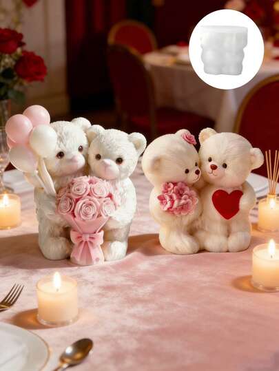 Romantic Bear Hug Flower Bouquet Candle Silicone Mold - Durable Reusable Soy Wax/Resin/Clay DIY Craft Mold, Cute Valentine's Day Gift Idea, Home Decor And Wedding Prop, Easy Demold, Suitable For Beginners And Hobbyists Non-Stick, Fashionable 3D Silicone Mold