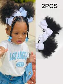 2 Tóc giả cho trẻ em kiểu búi nơ, tóc xù mềm mại, tóc xoăn Marley, tóc dày cho bé gái, có dây chun. - Màu đen tự nhiên - Xem 11