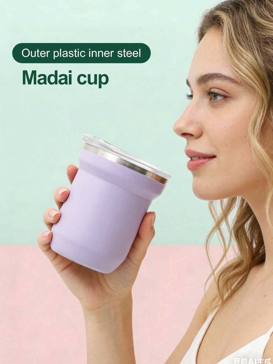1pc, 5oz Capacity Mate Tea Cup, 304 Stainless Steel Inner, PP Outer Shell, Sealed Lid Suitable For Hot & Cold Drinks - Multicolor - View 1