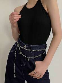 1pc Silver-Tone Alloy Material Personalized Lock Waist Chain For Women - Silver - View 2