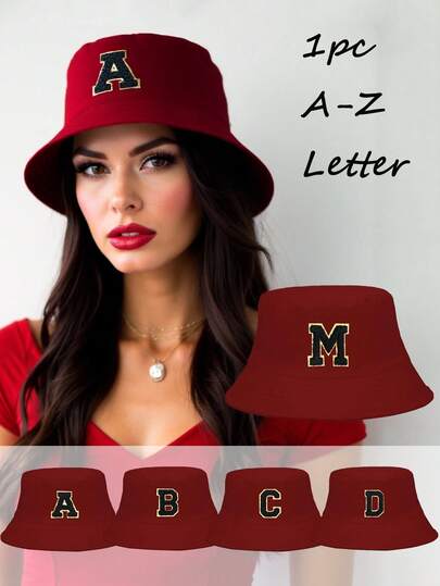 1PC Women A-Z Letter Bucket Hat, Solid Color Sun Cap,Casual Foldable Fisherman Hat,Lightweight UV Protection Hat,Suitable For Beach Vacation Trips & Daily Street Style Leisure Scenes