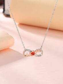 时尚新款母亲节妈妈项链，创意个性化百搭铜吊坠简约颈链配饰 - 彩色 - 查看 1