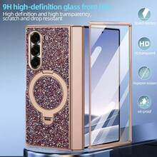 VIETAO Sequins,Diamond Fashion High Quality Blingbling Sparkling Electroplated Hidden Circular Bracket Mobile Phone Case Compatible With Samsung Galaxy Z Fold 7 6 Hinged Full-Cover Protection Phone Cover With Tempered Glass Screen Protector - Purple - View 5