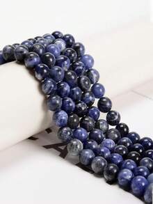 1串天然石珠，蓝色方钠石，抛光圆形光滑宝石珠，适用于珠宝制作，尺寸：4、6、8、10毫米 - 藏蓝色 - 查看 9