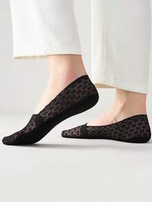 1/5/10 双女士夏季蕾丝隐形船型网眼薄拖鞋女式踝部硅胶隐形防滑袜 - 彩色 - 查看 6