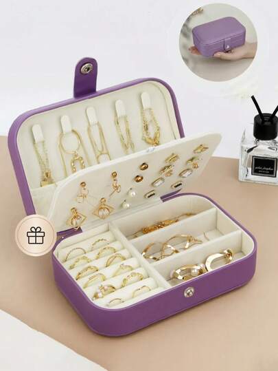 1pc Portable PU Leather Jewelry Storage Box, Travel Jewelry Organizer Box, Multi-Layer Earring Ring Holder, Small Zipper Jewelry Case, Cosmetic Storage Box, Jewelry Display Stand, Perfume Organizer, Waterproof & Anti-Oxidation Material To Protect Rings, Earrings And Necklaces, Holiday Gift, Gift For Women, Suitable For Teachers