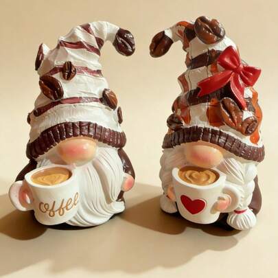 Bộ 1/2 tượng người lùn pha cà phê, tượng người lùn bằng nhựa hình hạt cà phê, đồ trang trí hình yêu tinh Tomte Thụy Điển dễ thương cho nhà bếp, quầy bar, bàn cà phê, món quà hoàn hảo cho người yêu cà phê, đồ trang trí phong cách nhà nông thôn cho kệ phòng khách
