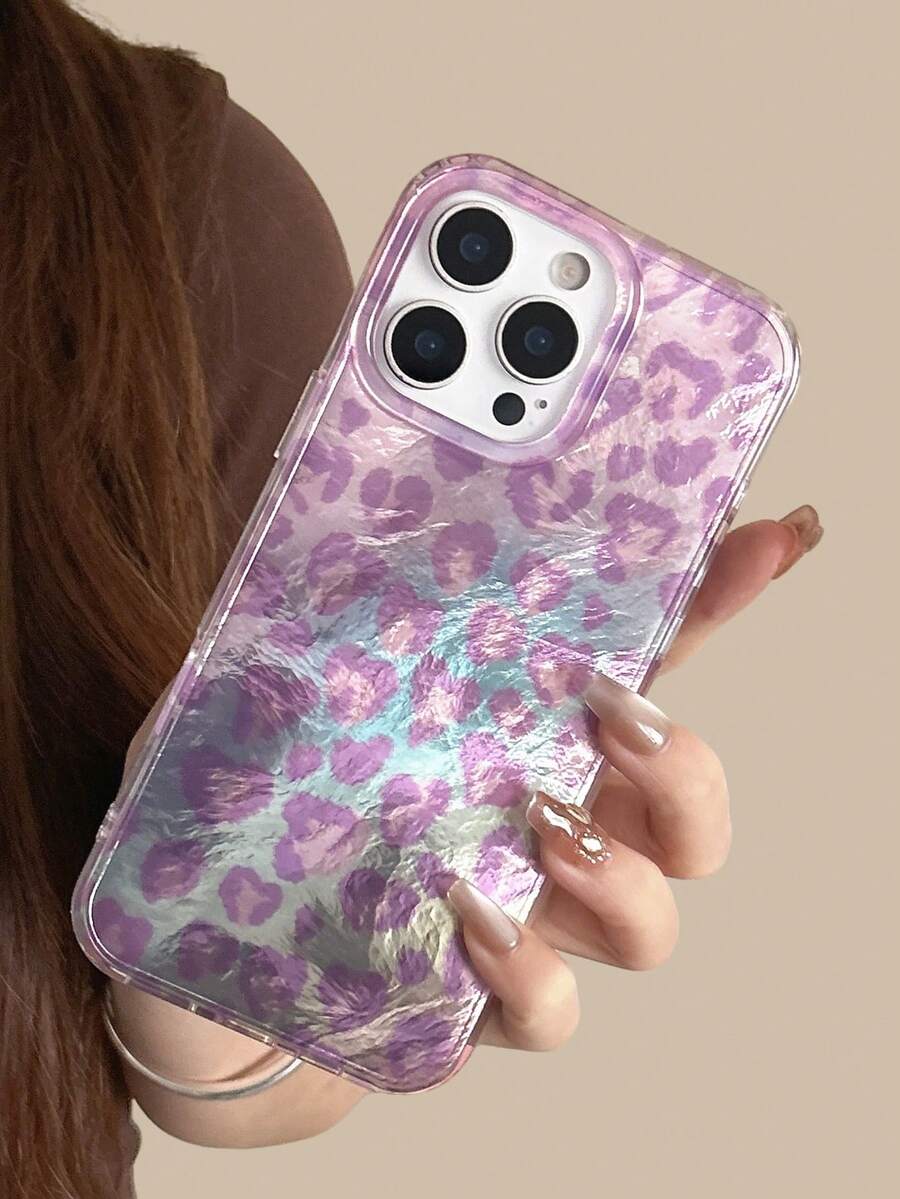 1 ốp lưng điện thoại họa tiết da báo tím ombre, bảo vệ toàn diện chống rơi vỡ, phù hợp với 11/12/13/14/15/16/17/Pro Max - Màu tím - Xem 1