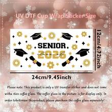 1pc Senior 2026 UV DTF Transfer Sticker, Class Of 2026 Graduation Theme Cup Wrap Decal For Water Bottles, Glass Cup, Laptops & Home Decor, Graduation Season Transfer Sticker - Multicolor - View 3