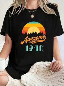 100% Algodón Unisex Genial desde 1940 - Camiseta de Regalo para Año de Nacimiento y Cumpleaños - Camisetas Gráficas 100% Algodón para Hombre, Tops de Verano - Negro - Ver 6