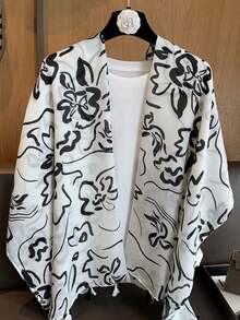 1件新款轻薄中国风水墨花卉印花流苏围巾/披肩 - 彩色 - 查看 10