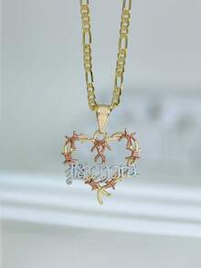 1件心形扭纹个性化项链 ORO Laminado 完美适用于情侣周年纪念日、生日聚会 - 金色 - 查看 5