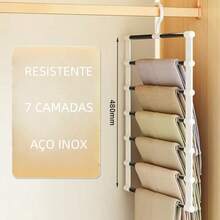 Kit Of 4/2/3/1 Hangers With 7 Compartments For Pants, Towels, Scarves, Clothes Organizer, Reinforced Stainless Steel, Durable - trắng - Xem 5