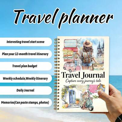A5 Travel Diary | 100-Page Spiral-Bound Travel Journal, Includes Annual Itinerary Planning, Budget Management, Weekly Schedules, And Doodle Pages With World Maps, Perfect For Backpackers, Couples Traveling Together, And Independent Travelers