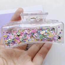 2pcs Summer New Style Liquid Sand Star Glitter Hair Clamps, Transparent Versatile Fruit Hair Claw, Sweet And Cool Girly Atmosphere Super Cute Hair Accessories - Multicolor - View 6