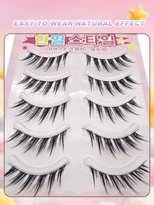 5 Pairs Natural False Eyelashes Fluffy Soft 3D False Eyelashes Natural Eyelash Party And Club Daily Work False Eyelashes Messy Dramatic Eye Black Extension - Black - View 4