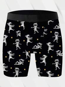 男士趣味平角内裤，卡通印花，万圣节主题，针织面料，宽松运动版型，透气吸汗，柔软亲肤，休闲运动型平角内裤 - 彩色 - 查看 3