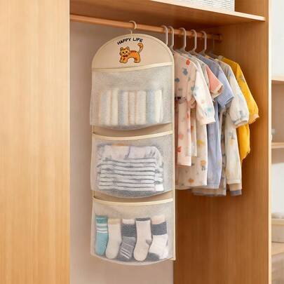 1pc Baby Room Storage Hanging Bag Hanging Children's Sock Storage Bag Triple-Layer Underwear, Socks, And Bra Mesh Storage Bag Built-In Hook Design - Suitable For Dorm And Home Wall-Mounted Storage Bag, Transparent Pocket Design, Multi-Layer Organizer | Visible Pocket Design, Clothing Organization And Storage, Fall Decorations