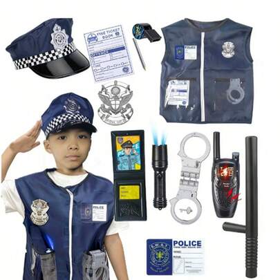 12pcs Role Play Toy Set, Children's Costume Set, Badges, American Flag Badge, Boy Toy Handcuffs, Suitable For Children's Halloween And Christmas Gifts, Scene Play, Role Play Games, School, Birthday - Role Play Set, Suitable For Classroom Entertainment, Party Gifts And Gifts For Children 6-7 Years Old And Above