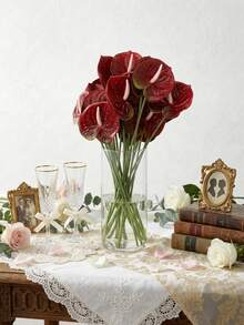 10/5 Pcs Artificial Anthurium Lily Flowers (Red), For Wedding, Office, Party, Hotel, Home Table Deco - Burgundy - View 6