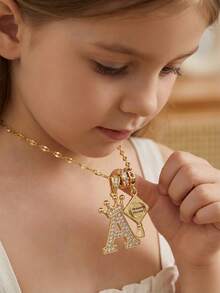 1pc Personality Stylish Graduation Cap Tassel & Crown Initial Letter Pendant Stainless Steel Chain Necklace For Classmates Friends Kids Boys Girls Son Daughter Sister Brother Graduation Season Gift As A Souvenir Collectible - Gold - View 2