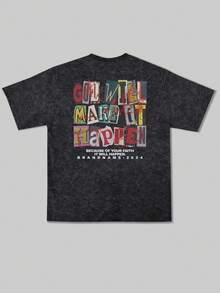 Zrgoth 男士休闲百搭简约街头多字母印花水洗短袖T恤 - 黑色 - 查看 4