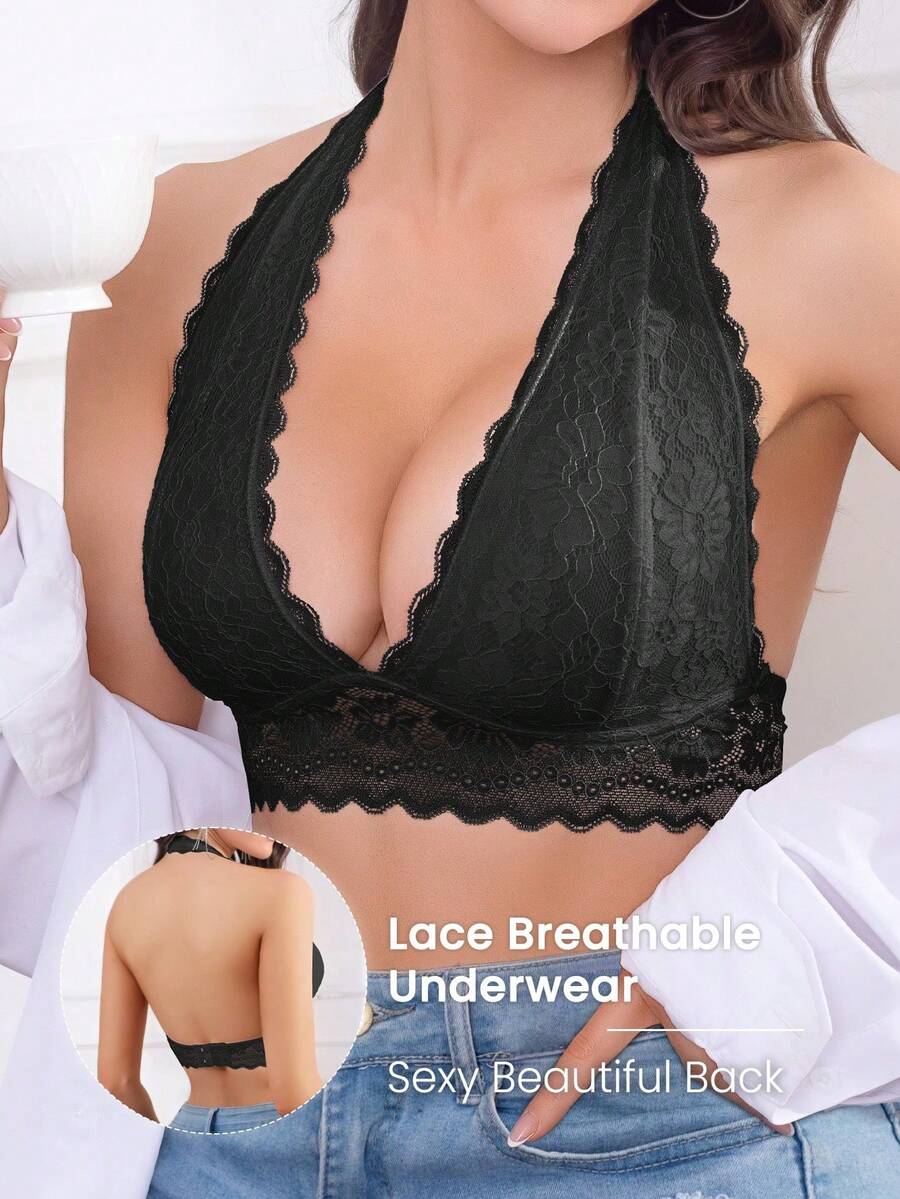 1 chiếc áo ngực không gọng, viền ren, không lưng dành cho nữ - màu đen - Xem 1