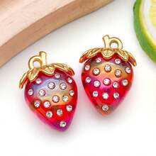2个不锈钢玫瑰草莓樱桃吊坠，3D树脂水果花吊坠，适用于DIY工艺品钥匙扣、耳环、项链、手链等首饰制作 - 彩色 - 查看 13