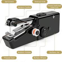 Portable Electric Handheld Sewing Machine, Suitable For DIY Sewing, Fabrics, Garments, Travel, Home Use, Easy To Use, Ideal For Beginners, Compact Size 8.2"X2.7"X1.2", (Note: Only For Lightweight Fabrics/Accessories ) - Black - View 4