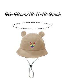 1pc A-Z Rainbow Letter Baby 3D Bear Ear Bucket Hat - Khaki Cute Cap Adjustable Anti-Drop Strap Infant Outdoor Sun Hat - Khaki - View 5