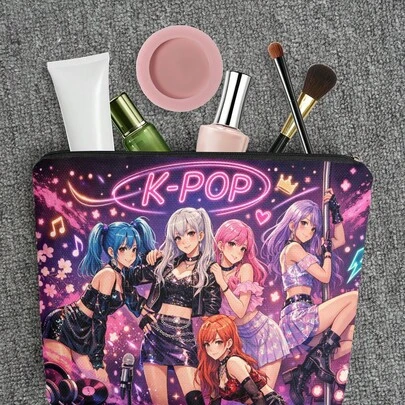 Túi đựng mỹ phẩm 1 chiếc, Túi đựng đồ trang điểm bằng vải lanh in hình ngôi sao K-Pop, Túi cầm tay, Túi đựng đồ vệ sinh cá nhân, Hộp đựng bút, Túi quà tặng, Lý tưởng cho mẹ, con gái, bạn thân, giáo viên, Quà tặng cần thiết cho lễ tốt nghiệp, mùa cưới và các dịp lễ.