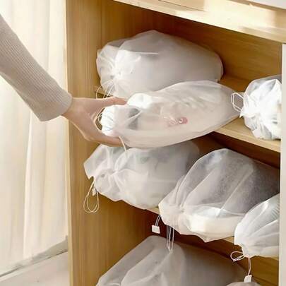 50个无纺布便携式鞋袋 - 旅行收纳袋，带抽绳封口 - 白色运动鞋专用一次性防尘罩、鞋子晾干袋、悬挂式鞋袋、悬挂式鞋子整理袋