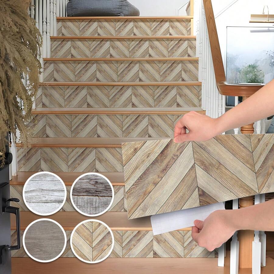 1 Roll Light-Colored Faux Wood Grain Peel And Stick Wallpaper, Non-Adhesive Waterproof Removable Decorative Sticker For Living Room, Bedroom, Kitchen, Stairs, Cabinets, Countertops, 6.97x41.73inch/17.7*106cm - Multicolor - View 1