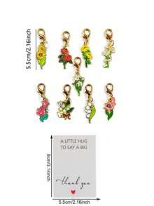 10pcs/Set Colorful Alloy Enamel Flower Keychains, Including Rose, Lily Of The Valley, Sunflower, Etc. Cute Small Decorations, Couples Creative Gifts, Comes With Thank You Card. Suitable For Holidays, Party Decor, Teacher's Day, Valentine's Day, Birthday Gifts - Multicolor - View 6