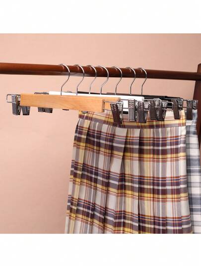 3/5/10 قطع شماعات بنطلون خشبية طبيعية مع مشابك، شماعات تنانير خشبية للنساء، شماعات جينز مع مشبكين قابلين للتعديل ومقاومة للصدأ، شماعات تنانير خشبية صلبة من خشب اللوتس، شماعات قاعدة خشبية للبناطيل والجينز والسراويل والشورتات