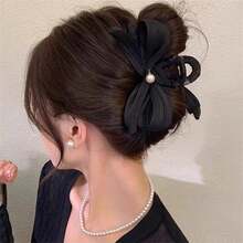 1pc 2026 New Arrival Elegant Pleated Bow Claw Clip, Large Size Graceful Hair Clip For Women Summer Hair Accessories Beach Claw Clips Vacay Vacay Hair Clips - Beige - View 8