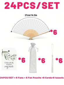 48/24/4件套婚礼派对回礼套装，包含扇子、感谢卡、流苏和欧根纱袋，适合作为宾客礼物、婚礼派对装饰品，以及仪式、比赛和特殊场合的手持降温设备。 - 彩色 - 查看 9