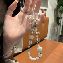 Women's White Bow Heart Y2K Style Anti-Theft Phone Lanyard - Multifunctional Phone Strap, Bag Decoration, Car Key Chain, CCD Accessory - Suitable For Travel, Shopping - White - View 4