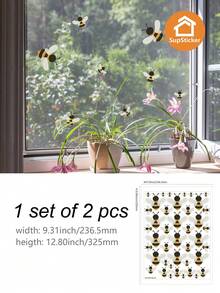 9.31*12.8inch, 2pcs/Set, Cartoon Cute Bee, Butterfly, Floral Pattern Wall Stickers, Self-Adhesive Removable Decals For Room, Kitchen, Bathroom Decoration, DIY Creative Lively Atmosphere - 2pcs - View 13