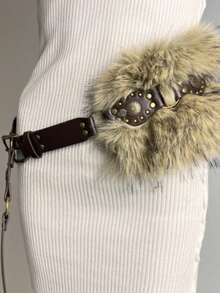 1pc Boho Faux Fur Solid Color Waist Belt, Y2K Vintage Versatile Furry Waist Cincher, Sexy Accessory To Pair With Coats, Jeans, Dresses, Suitable For Daily Wear, Parties, Halloween - A - 查看 2