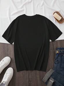 女款韩剧T恤 - 韩文文字及韩剧经典台词印花，短袖圆领休闲T恤，带韩语短语（韩语字幕/英文字幕）黑色夏季款 - 黑色 - 查看 2