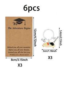 2026届毕业季钥匙扣套装（6件），包含毕业帽钥匙扣和贺卡，金属合金毕业纪念挂件，庆祝毕业，2026届毕业生，毕业礼物，背包挂件 - 多色 - 查看 12