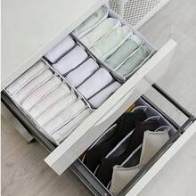 5pcs/3pcs/1pc Underwear Storage Organizer Bags With Drawers And Compartments, Household Wardrobe Storage Bags For Clothes And Socks, Decorated With Mesh Fabric, Suitable For Holiday, Room, Home, Bedroom Decor, Storing Clothes, Pants, Shoes, Jeans, Boots, Skirts - Grey - View 7