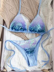 Women's Ombre Sequin Bikini Set, Elegant Luxury Holiday Party, Mother's Day Casual Country Beach Swimwear, Summer Vacation - Multicolor - View 6