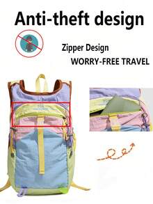 Macaron Story: Tricolor Vibrant Backpack Set | Unlocking The Art Of Youthful Travel - Multi-Pocket * Candy-Colored Webbing - Multicolor - View 6