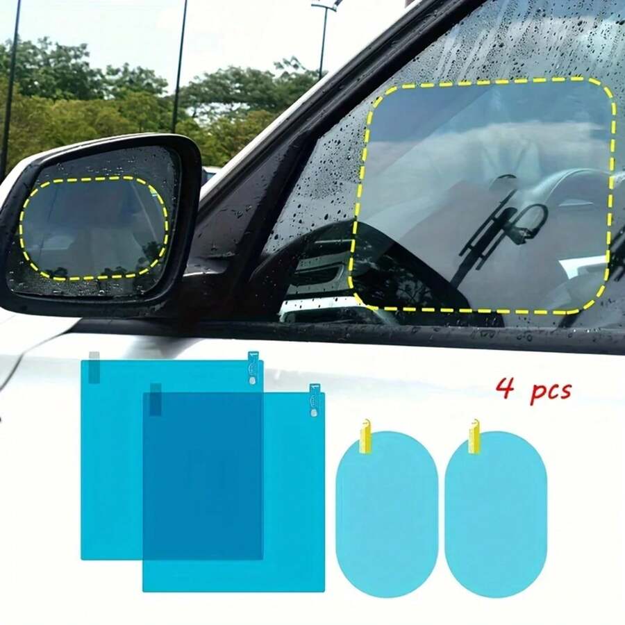 Car Rearview Mirror Protective Film, Side Window Sticker, Anti-Glare, Rainproof, Clear Coating, 4 Pcs. BXHO - A - View 1